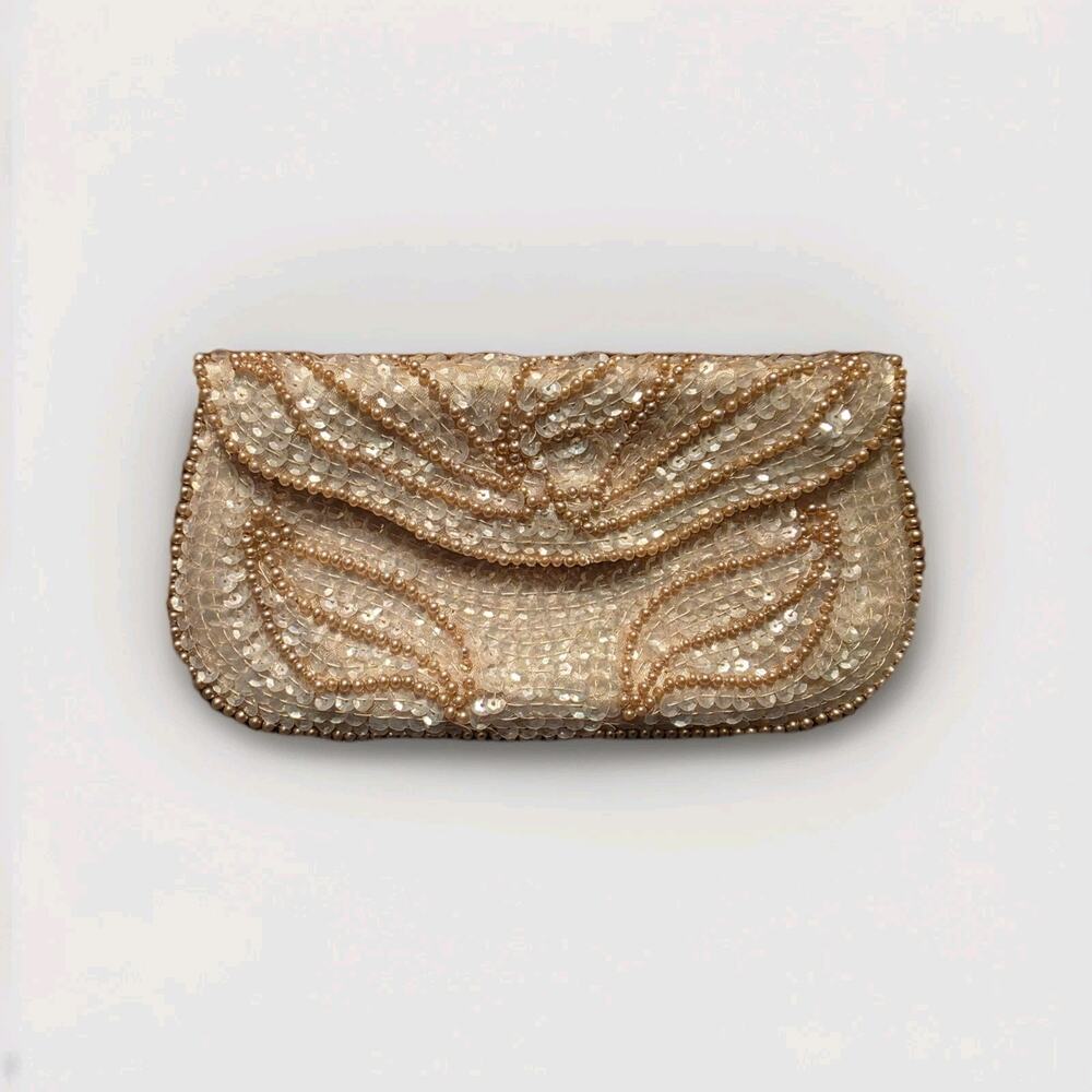 Vintage Mirano Made in Japan Beaded Sequin Pearl Evening Clutch w/ Box